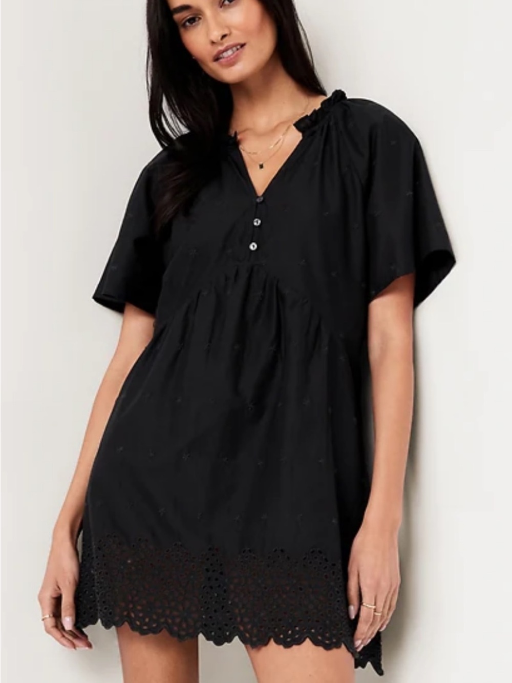 Old Navy Black Split Neck Mini Swing Dress Medium